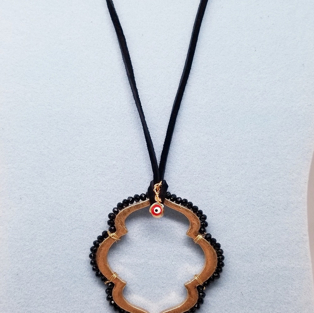 Lucky eye quatrefoil adjustable long necklace - Picture 1 of 3